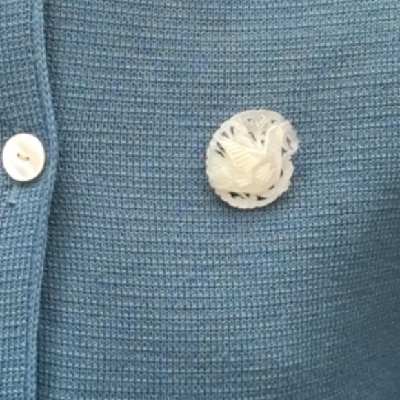 Vintage Blue Cardigan with Pin - Picture 2 of 4